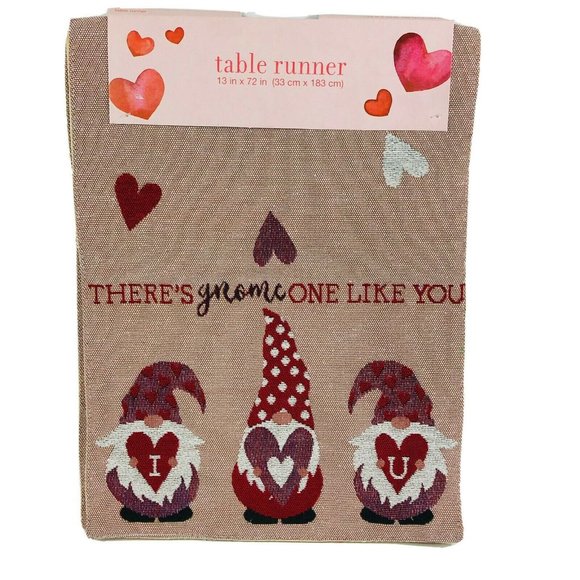 Valentines Day Tapestry Table Runner Gnome Love and Hearts Adorable Decoration - Picture 1 of 4